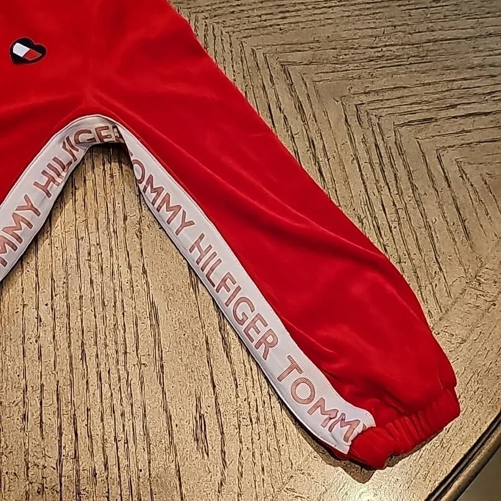 Red Hooded velour sweater size M girls 8/10